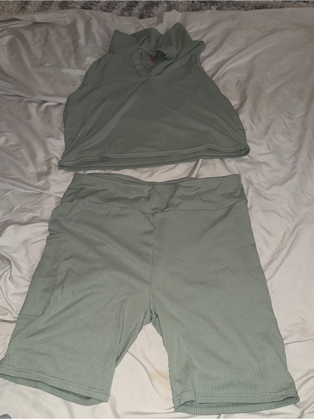 Women’s Ribbed Tank and Bike Shorts Set in Sage Green